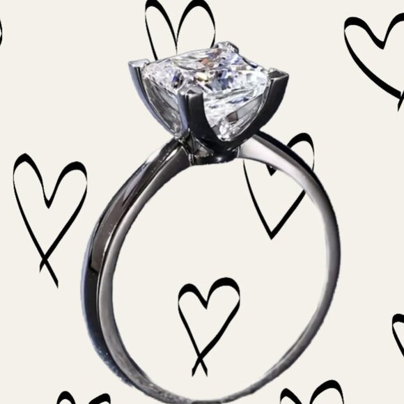 ❤️Offers⭐ New S925 Sterling Silver Square Geometric Engagement Ring - Picture 1 of 4